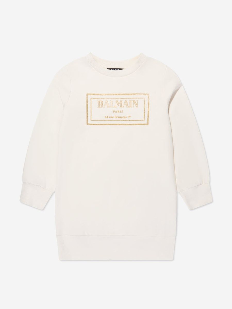 Teen Balmain Dresses | Girls Logo Sweater Dress In Ivory