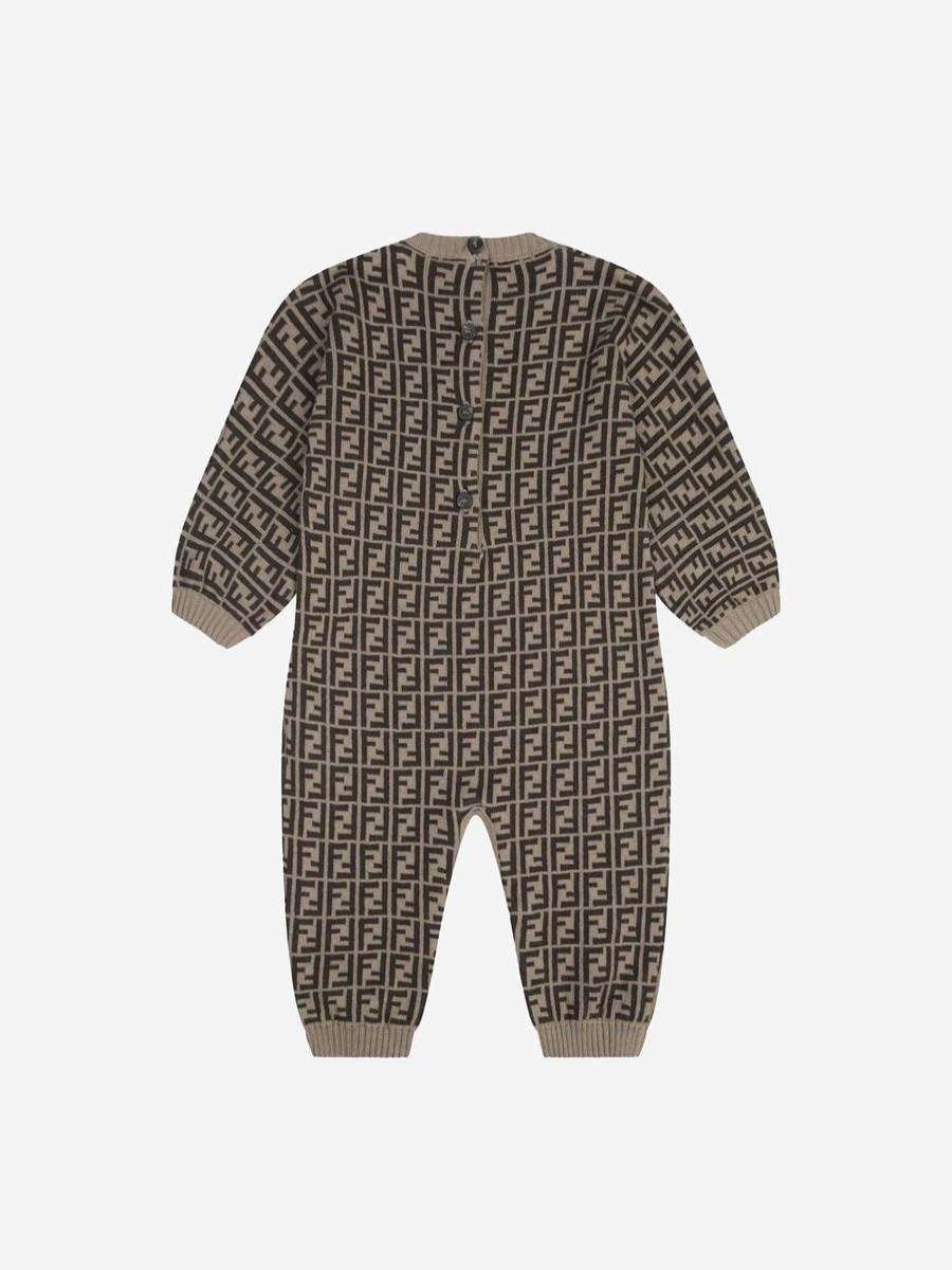 Baby Fendi Kids Babygrows & Rompers | Fendi Kids - Baby Cotton & Cashmere Romper In Brown | Childsplay Clothing