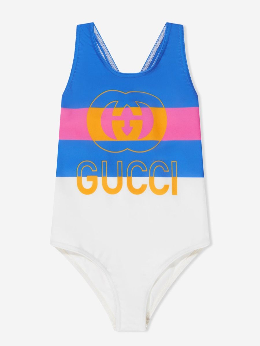 Girls Gucci Kids Swimwear | Girls Logo Swimming Costume In Blue