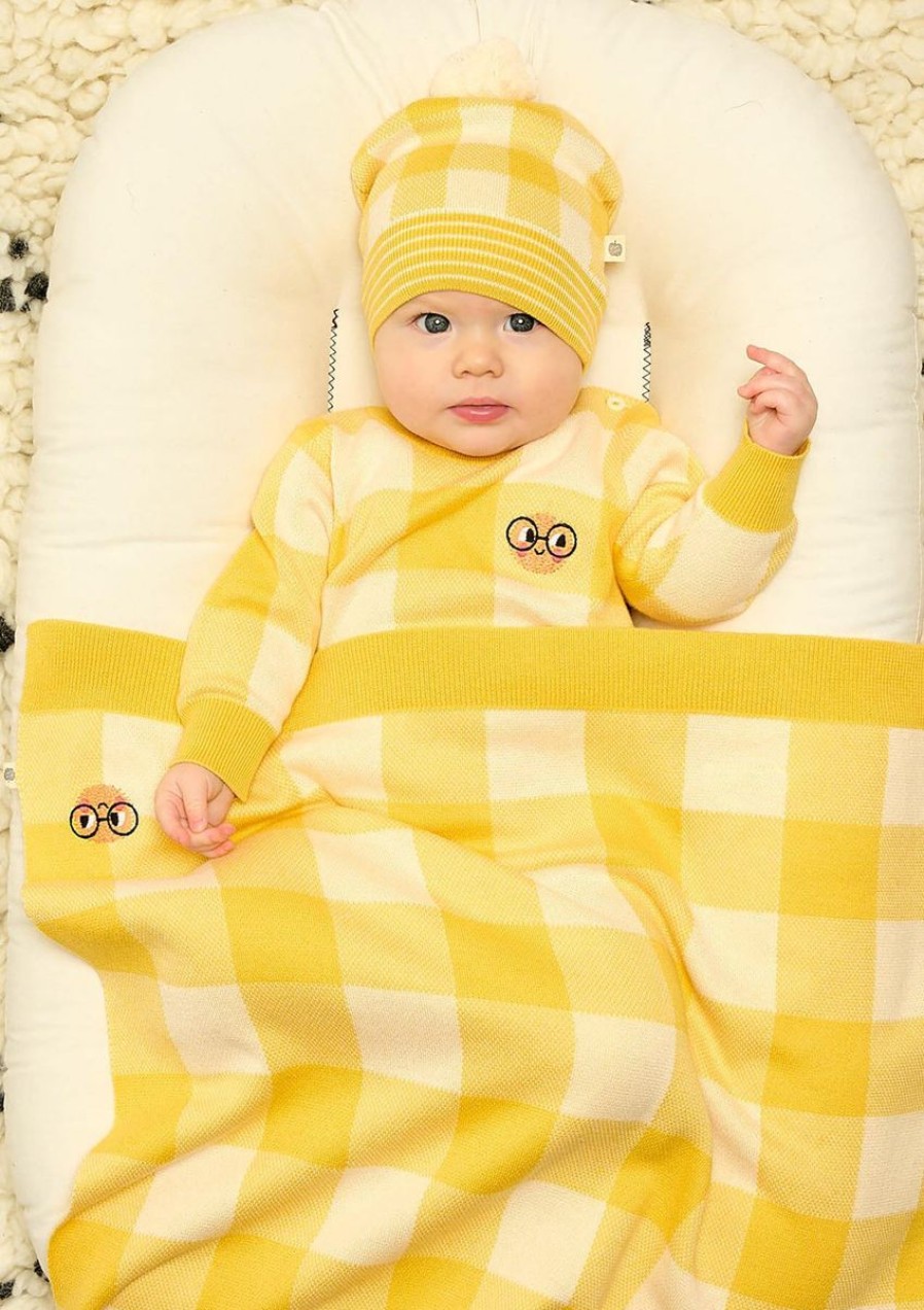 Baby The Bonnie Mob Blankets | Baby Check Jacquard Knit Blanket In Yellow