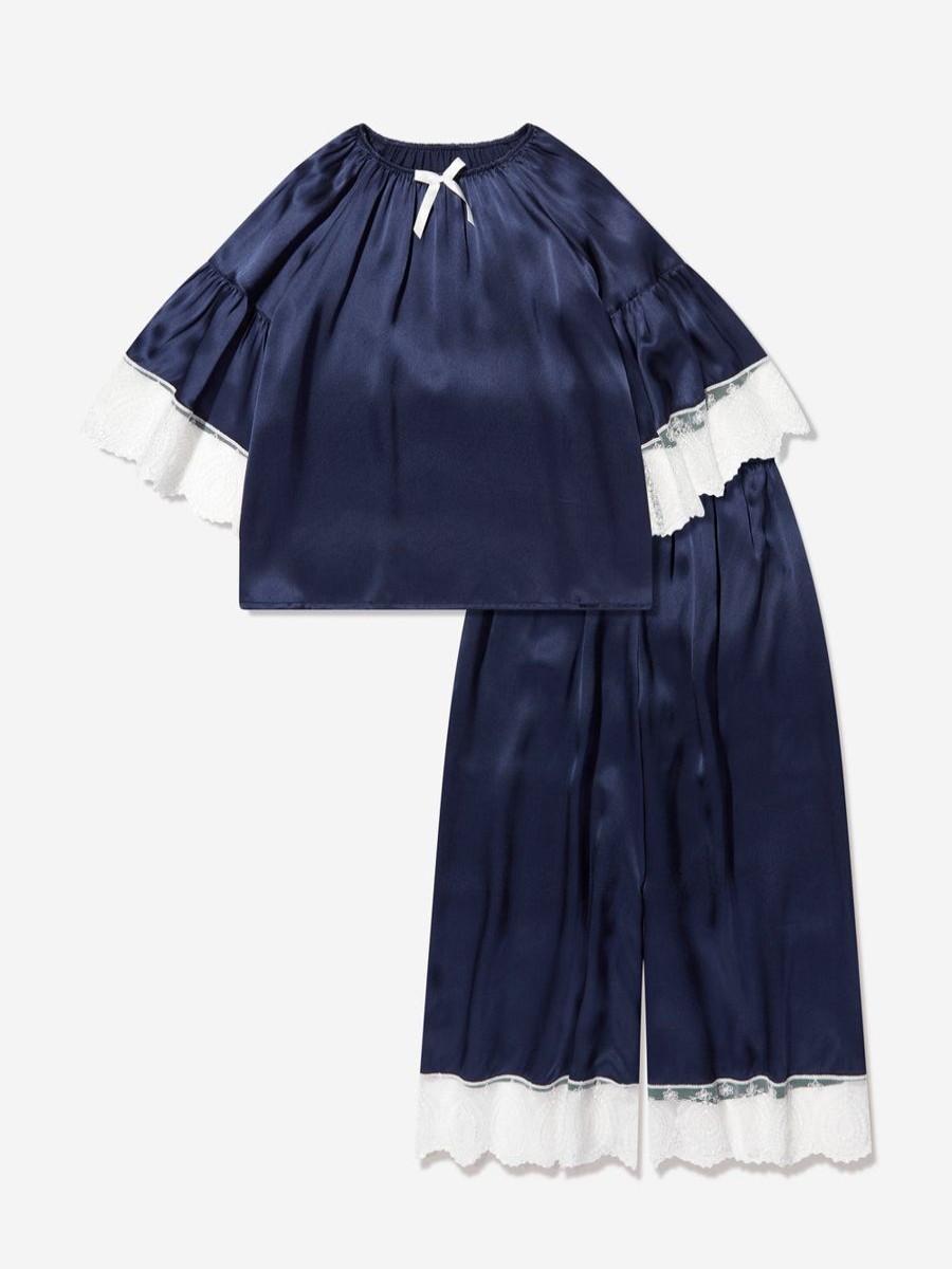 Girls Amiki Children Nightwear & Pyjamas | Girls Silk Adriana Pyjama Set In Navy