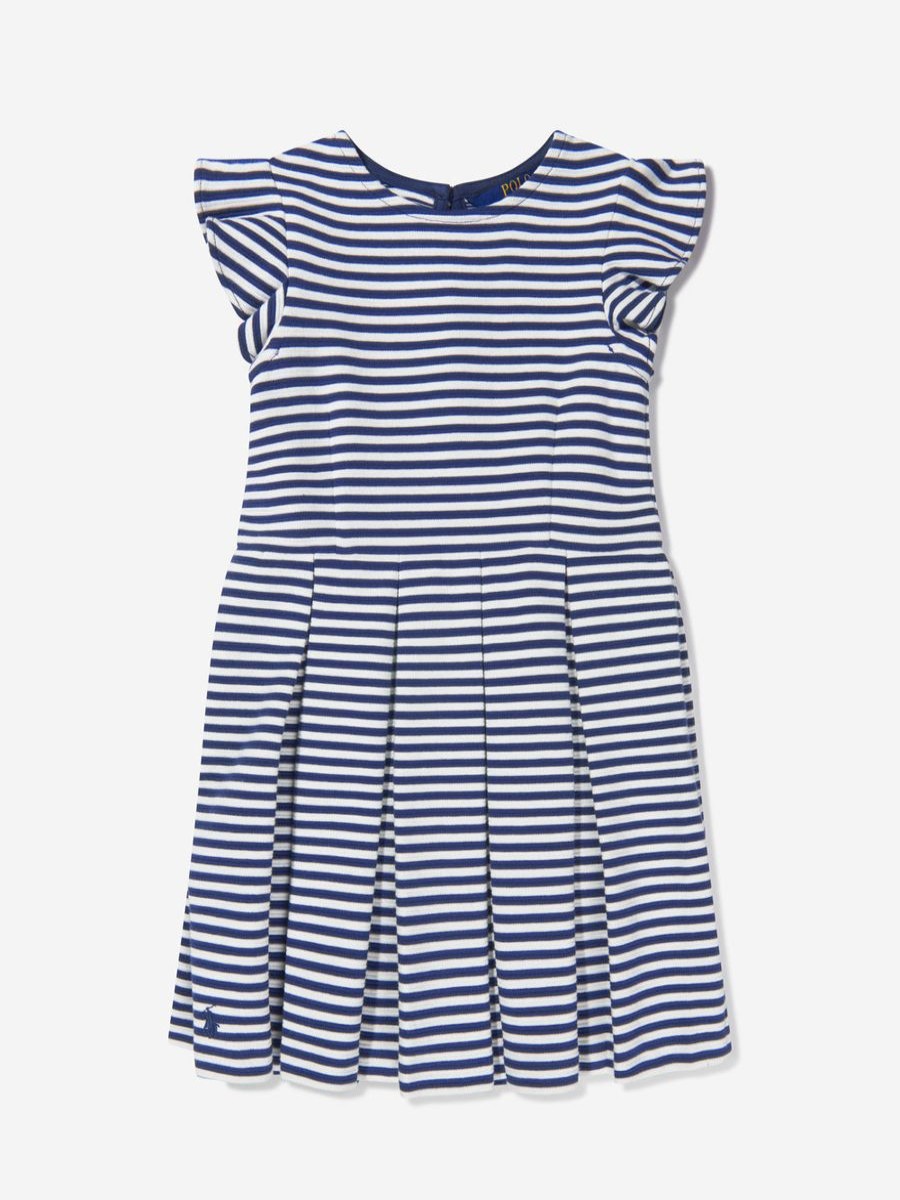 Teen Ralph Lauren Kids Sweatshirts & Hoodies | Girls Striped Ruffle Dress In Navy