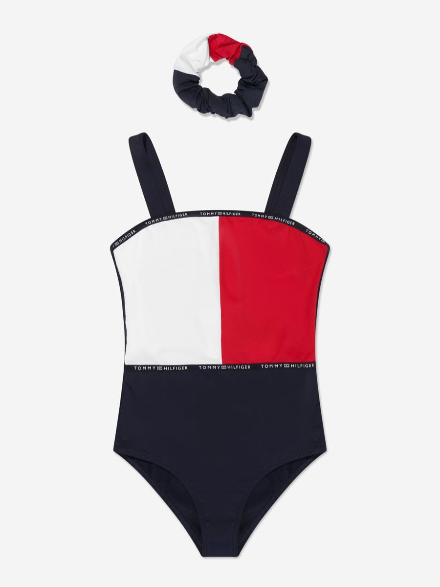 Girls Tommy Hilfiger Swimwear | Girls Logo Swimming Costume In Multicolour