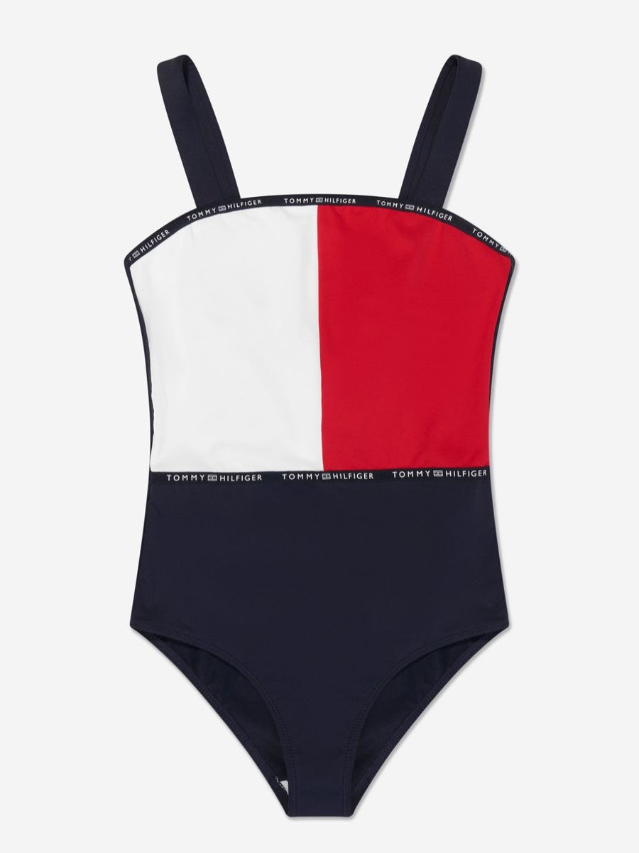 Girls Tommy Hilfiger Swimwear | Girls Logo Swimming Costume In Multicolour