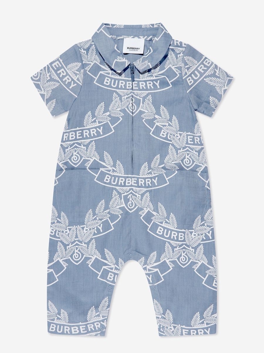 Baby Burberry Kids Babygrows & Rompers | Baby Boys Andreas Crest Romper In Blue