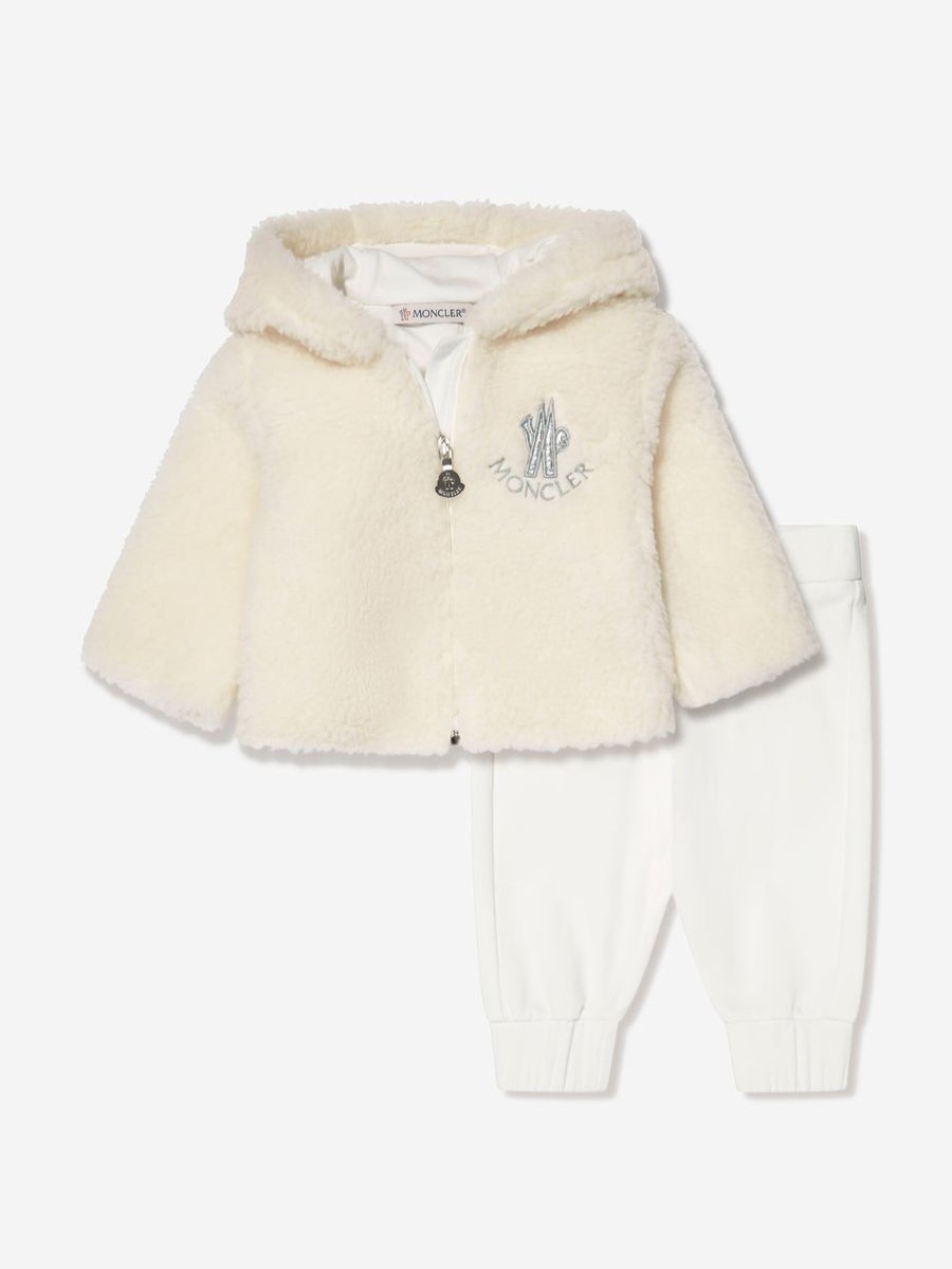 Baby Moncler Enfant Tracksuits | Baby Faux Fur Zip Up And Pants Set In Ivory