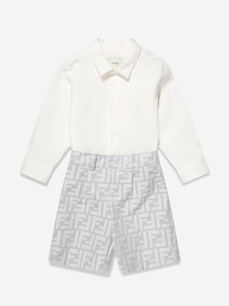 Baby Fendi Kids Babygrows & Rompers | Baby Boys Ff Romper Outfit In Grey