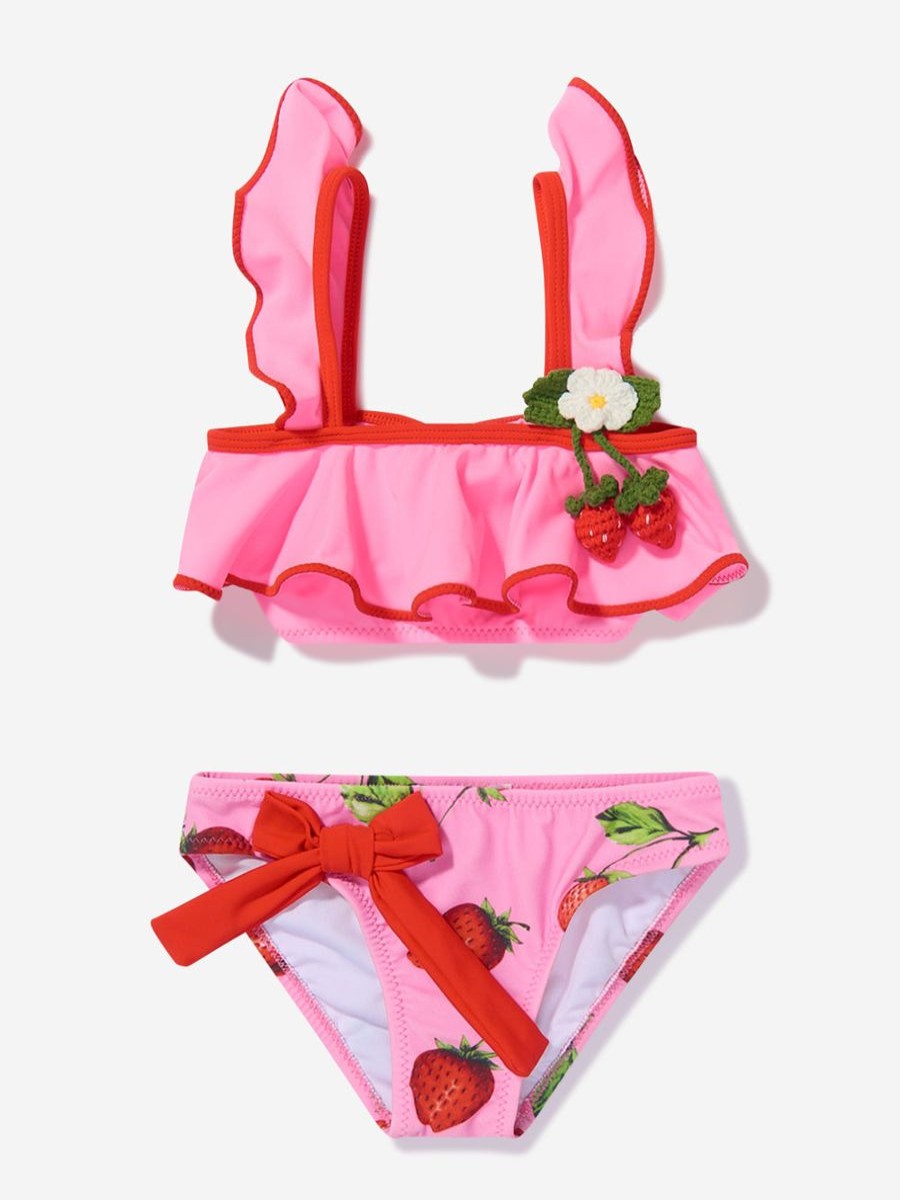 Girls Nessi Byrd Swimwear | Girls Strawberry Ruffle Arina Bikini In Pink