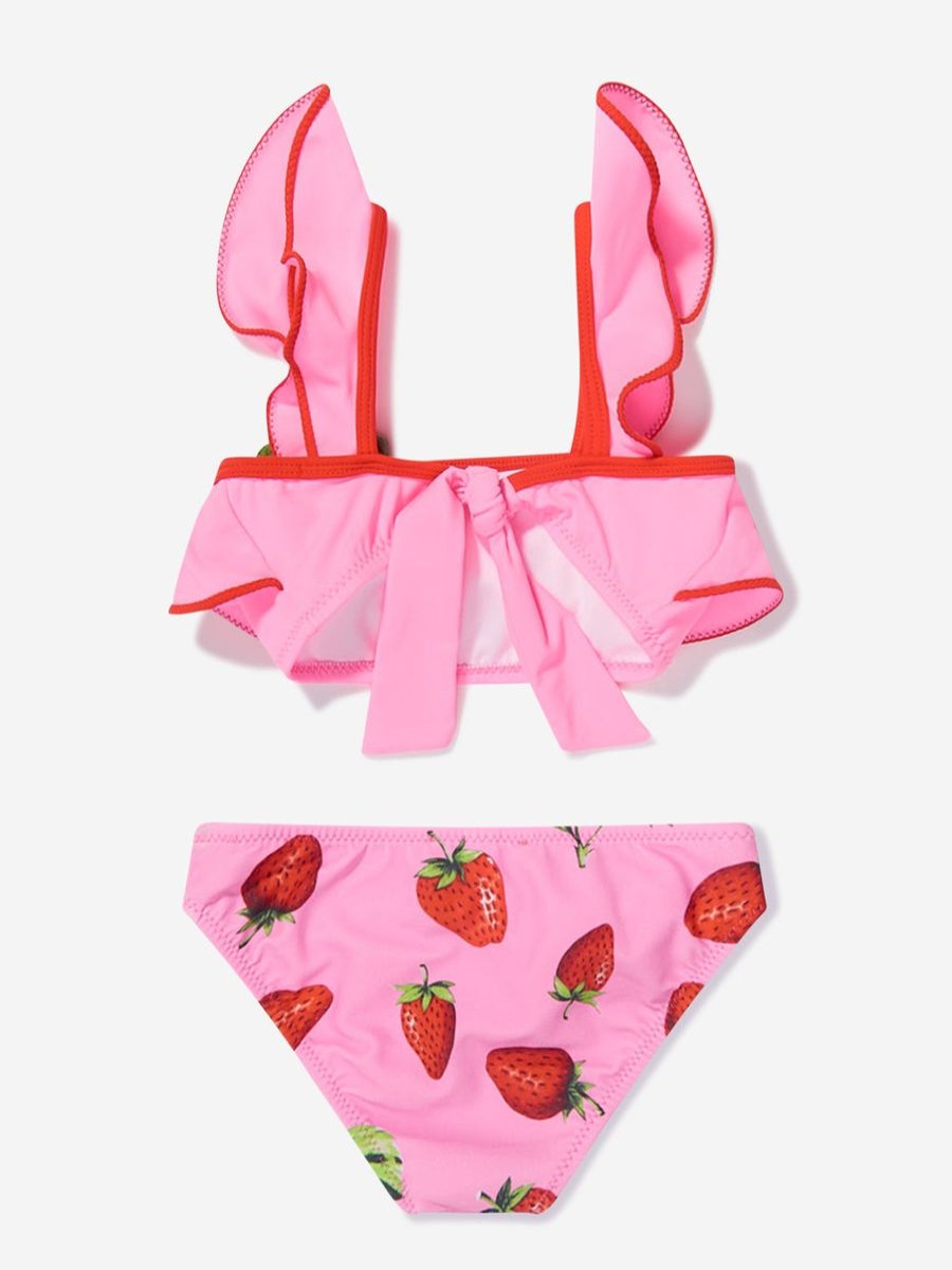 Girls Nessi Byrd Swimwear | Girls Strawberry Ruffle Arina Bikini In Pink