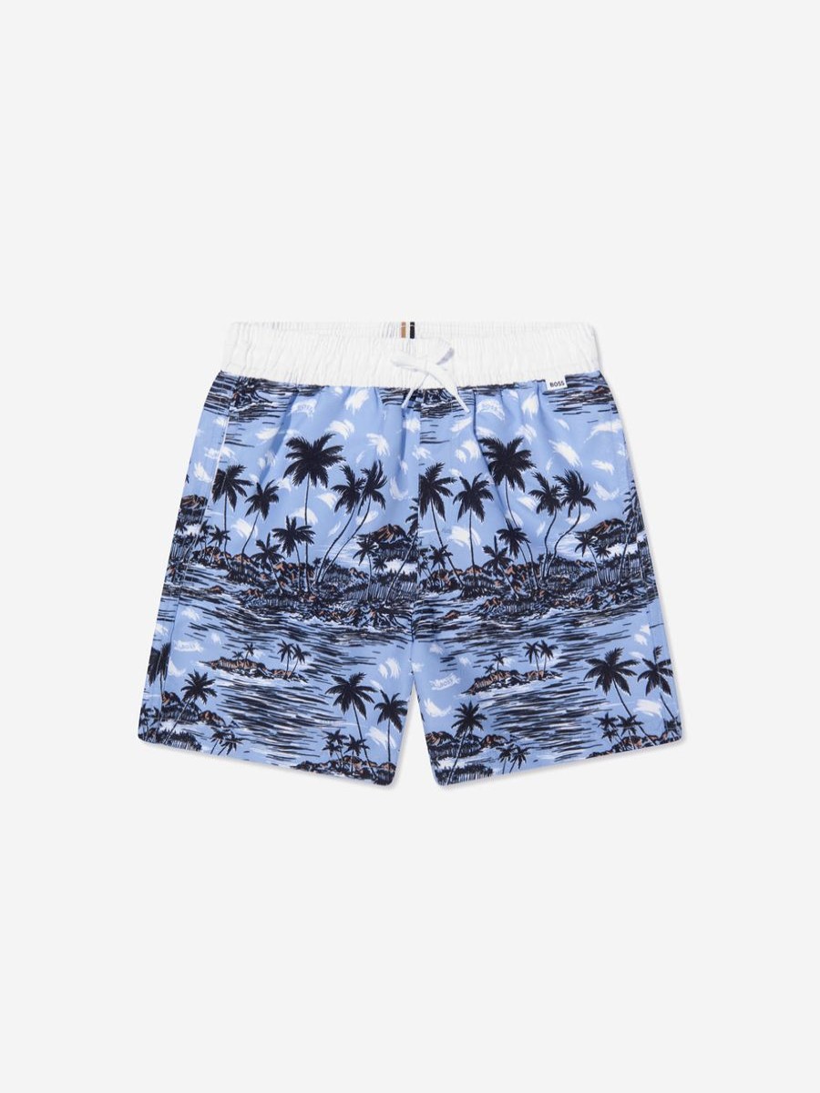 Teen BOSS Swimwear | Boss - Boys Tropical Print Swim Shorts In Blue | Childsplay Clothing