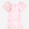 Teen Mama Luma Dresses | Girls Balloon Sleeve Jacquard Organza Dress In Pink