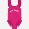 Teen Palm Angels Swimwear | Girls Curved Logo Swimsuit In Pink