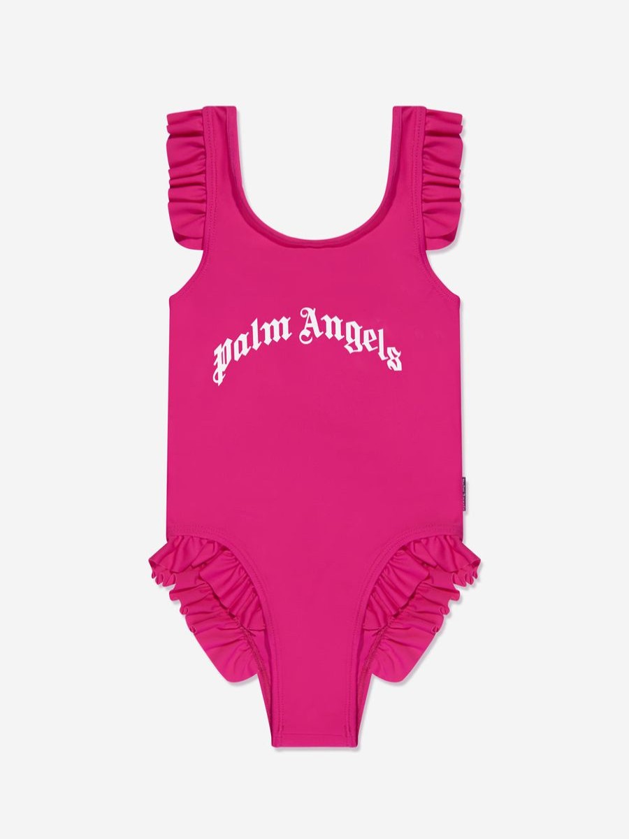 Teen Palm Angels Swimwear | Girls Curved Logo Swimsuit In Pink