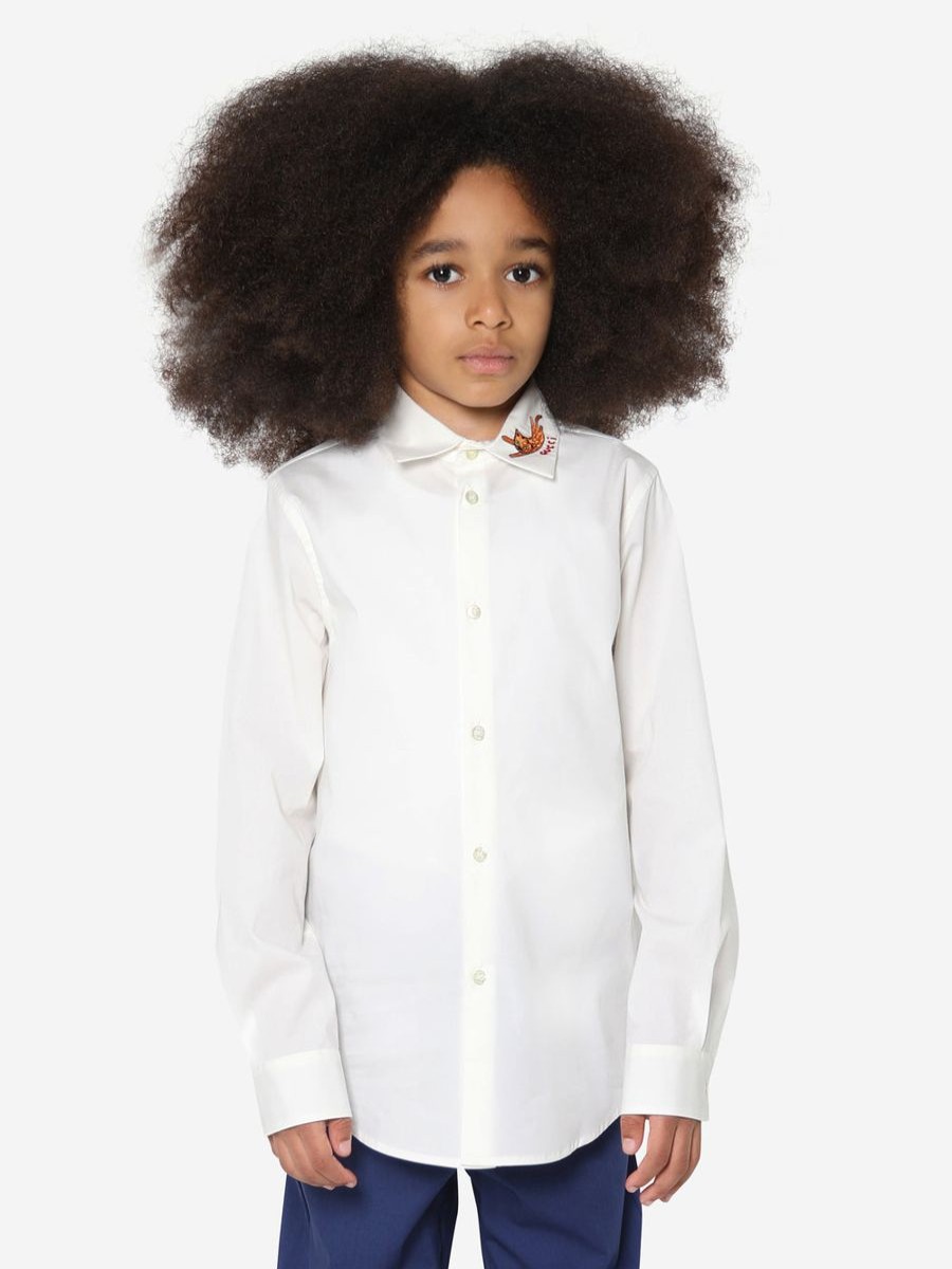 Teen Gucci Kids Shirts | Boys Long Sleeve Embroidered Shirt In Ivory