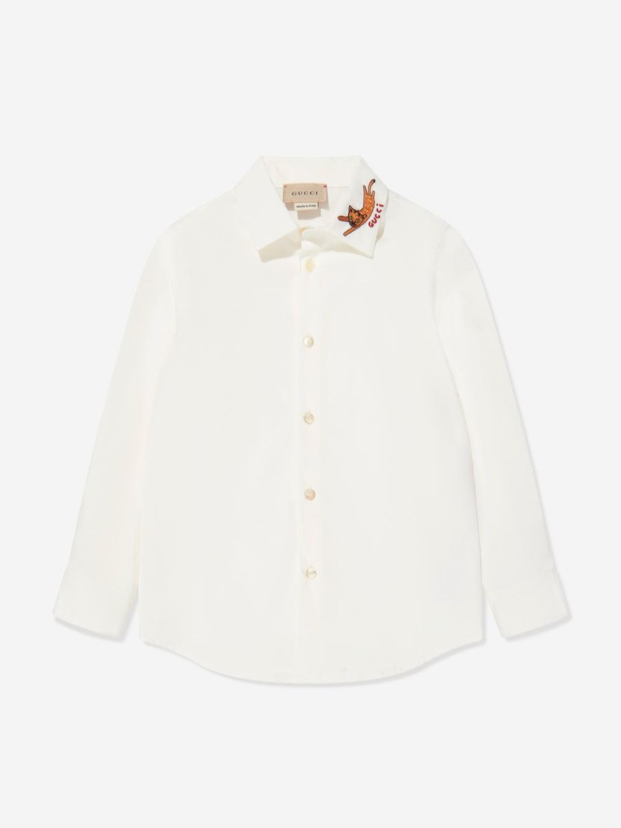 Teen Gucci Kids Shirts | Boys Long Sleeve Embroidered Shirt In Ivory