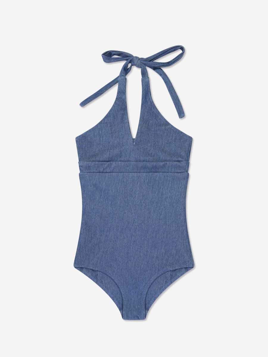 Girls AY by AYLA Swimwear | Girls Denim Look Halterneck Swimsuit In Blue