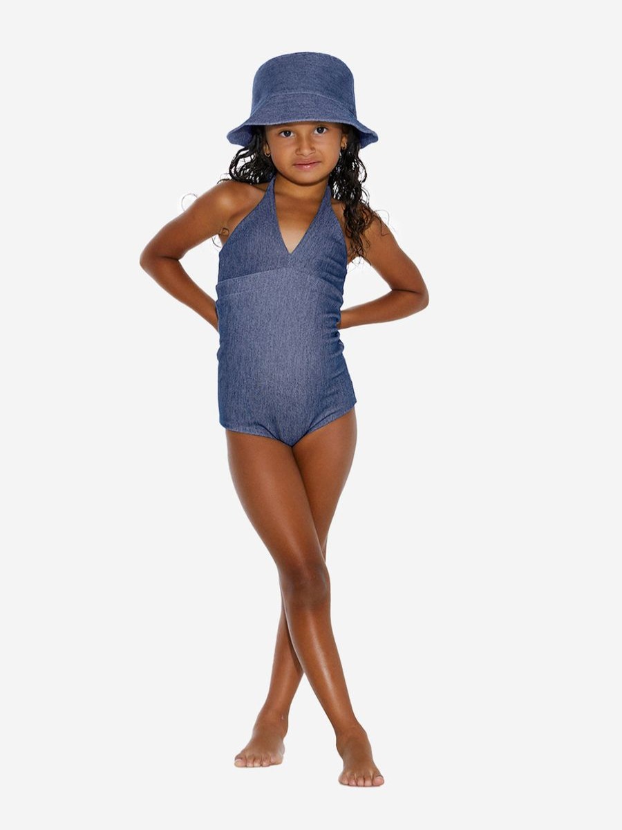 Girls AY by AYLA Swimwear | Girls Denim Look Halterneck Swimsuit In Blue