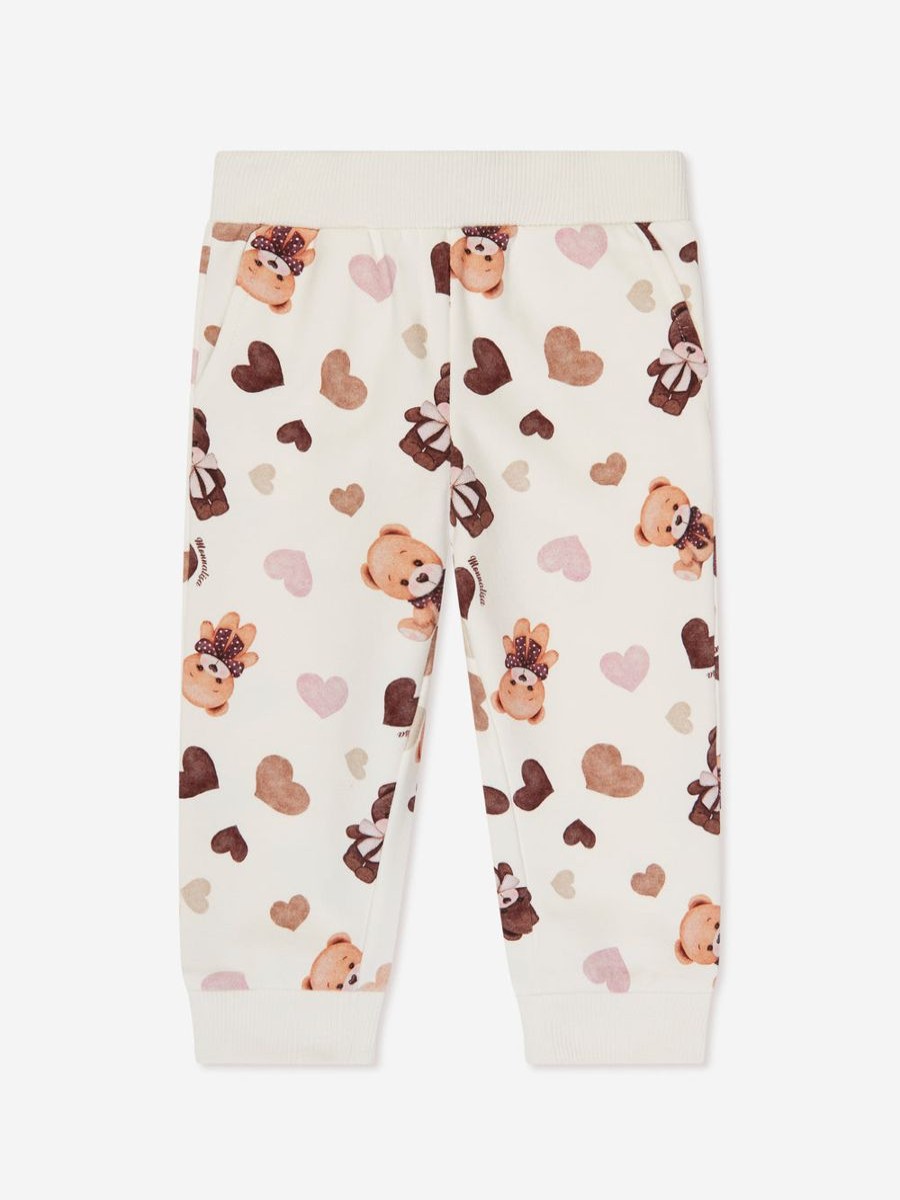 Baby Monnalisa Sweatpants | Baby Girls Teddy Bear Joggers In Ivory