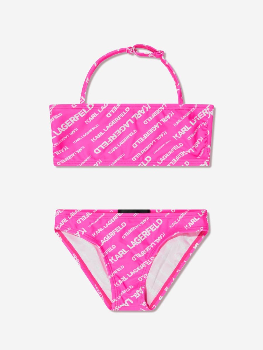 Teen Karl Lagerfeld Swimwear | Girls Logo Print Bikini In Pink