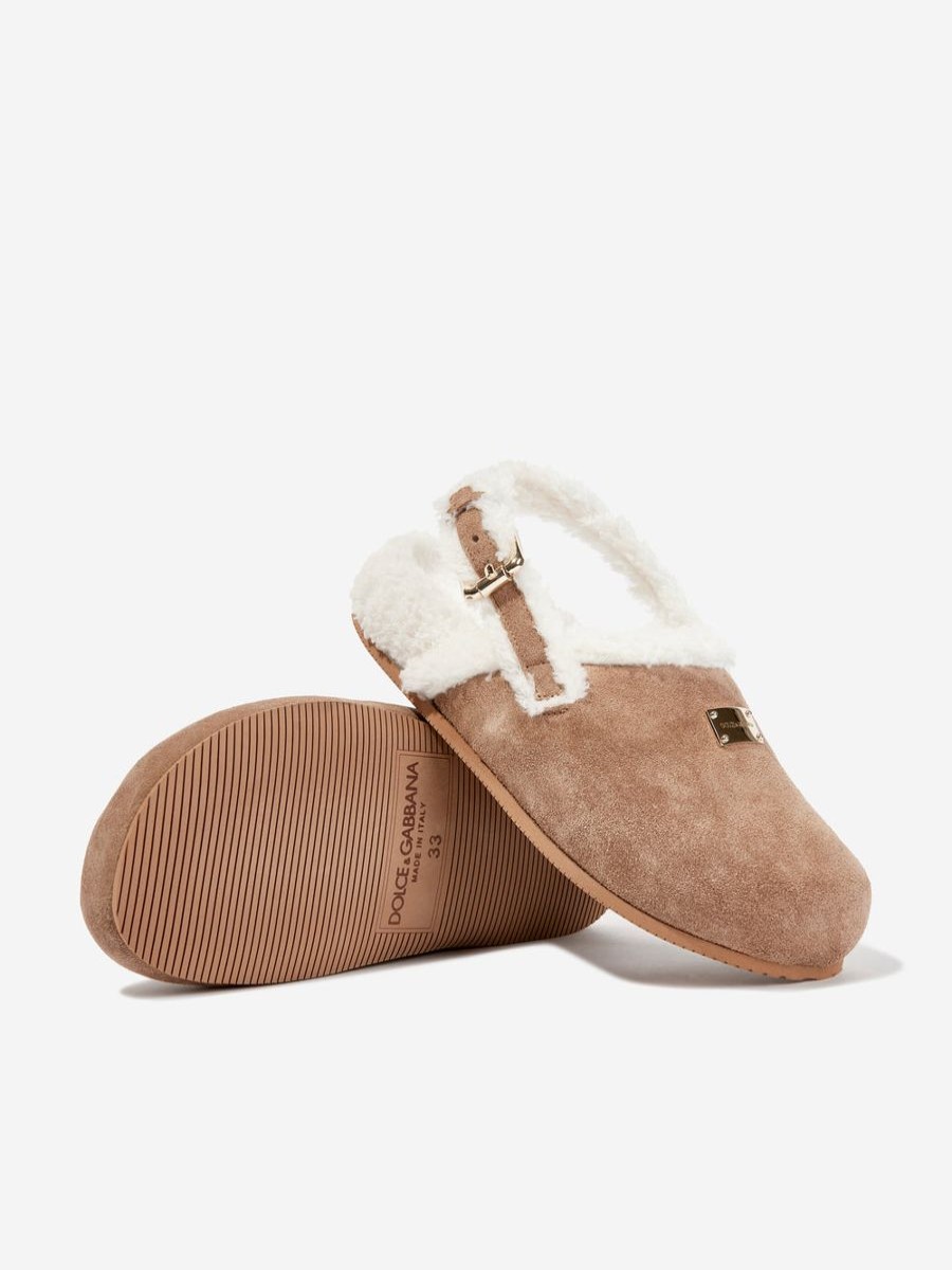 Girls Dolce & Gabbana Kids Nightwear & Pyjamas | Kids Shearling Slippers In Brown