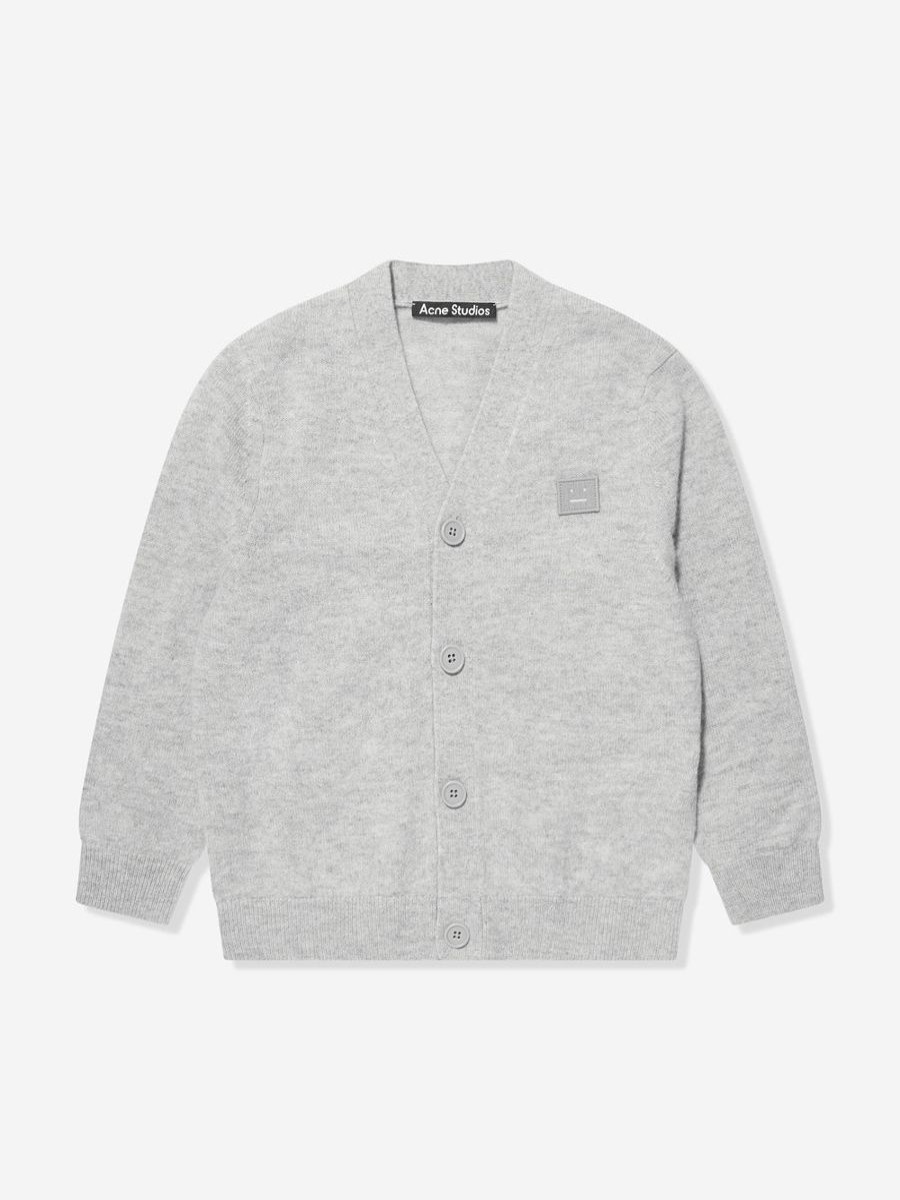 Girls Acne Studios Jumpers & Cardigans | Kids Wool Logo Cardigan In Grey