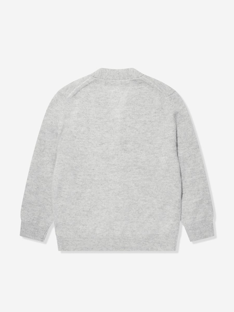 Girls Acne Studios Jumpers & Cardigans | Kids Wool Logo Cardigan In Grey