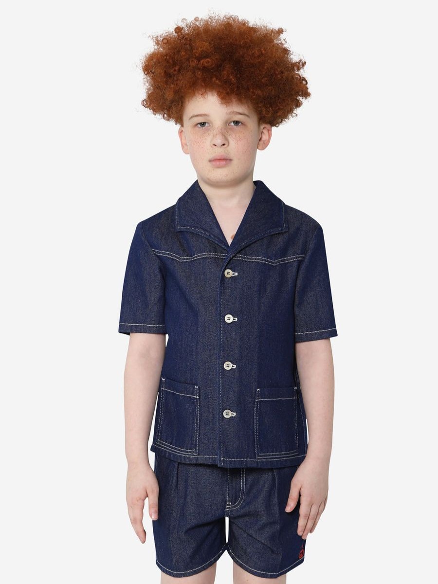 Teen Gucci Kids Shirts | Kids Short Sleeve Denim Shirt In Blue