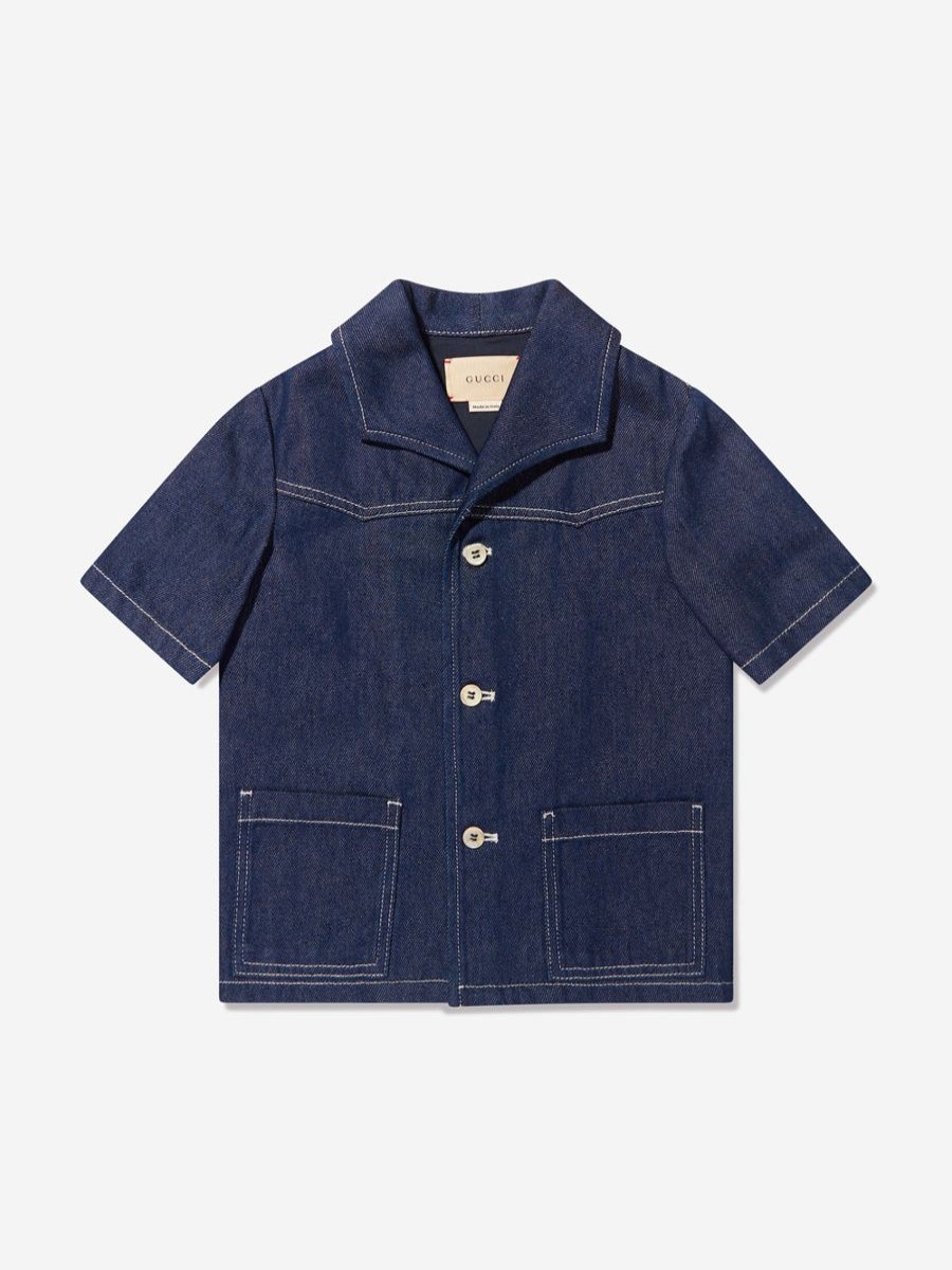 Teen Gucci Kids Shirts | Kids Short Sleeve Denim Shirt In Blue