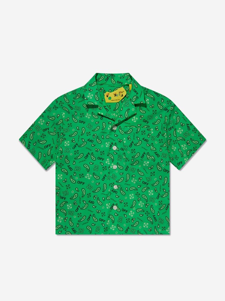 Teen Off-White Shirts | Boys Bandana Bowling Shirt In Green