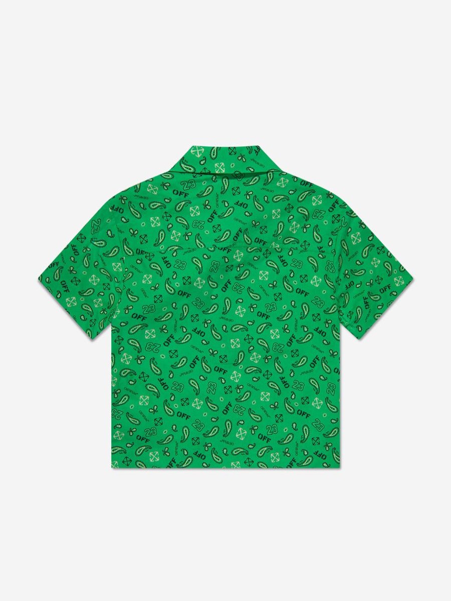 Teen Off-White Shirts | Boys Bandana Bowling Shirt In Green