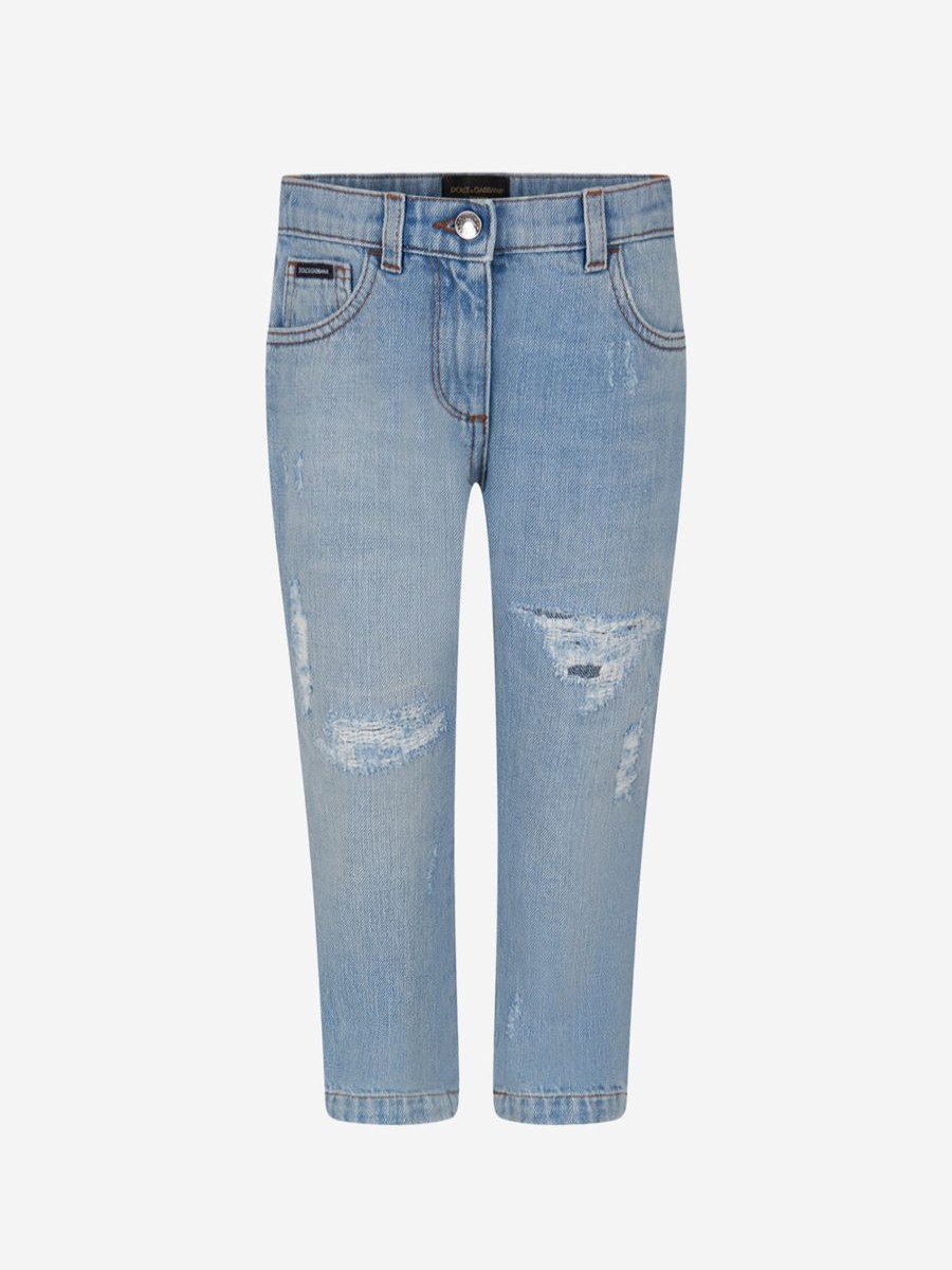 Girls Dolce & Gabbana Kids Jeans | Girls Light Distressed Denim Jeans