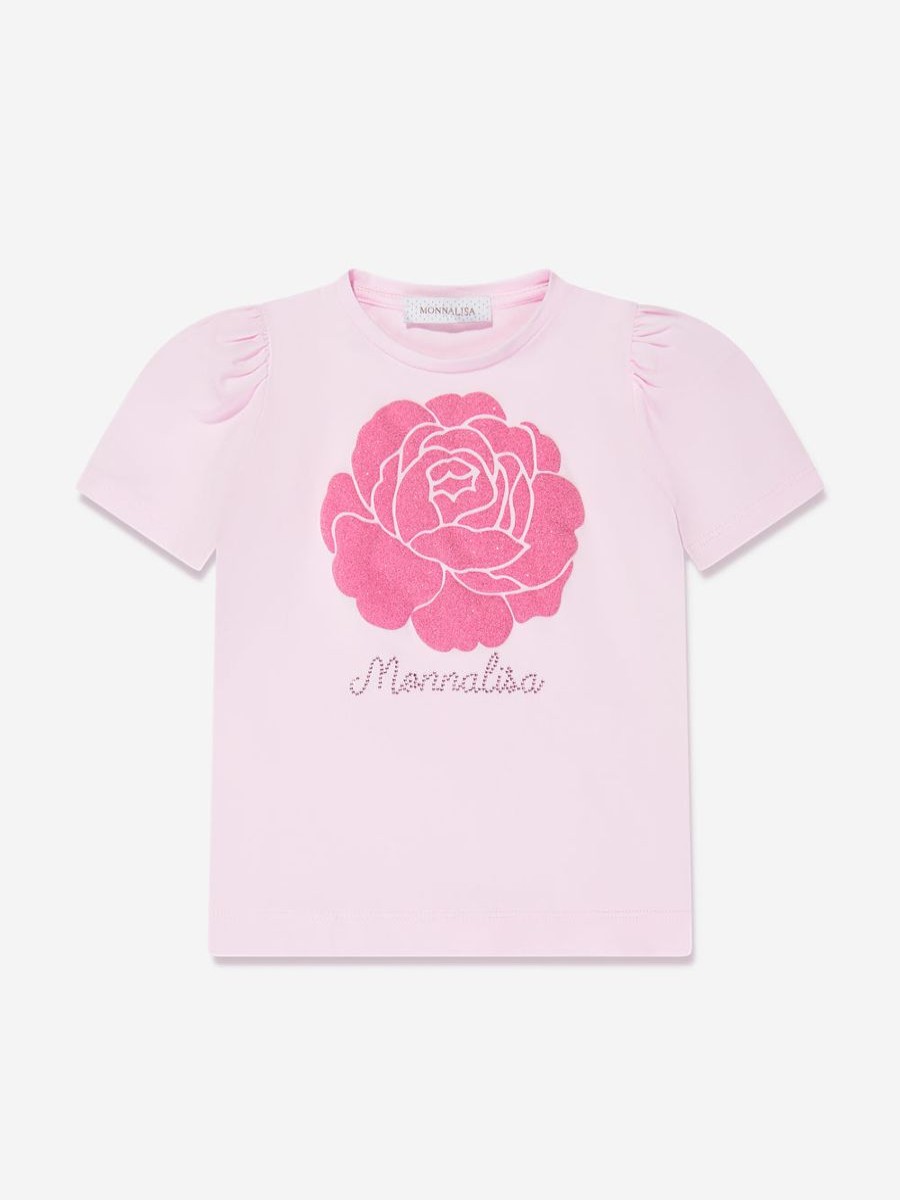 Girls Monnalisa Tops & T-Shirts | Girls Glitter Rose T-Shirt In Pink