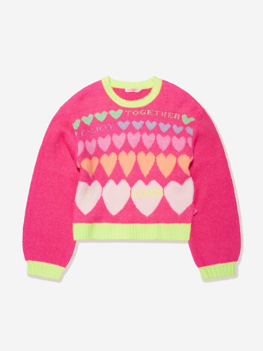 Girls Billieblush Jumpers & Cardigans | Girls Knitted Hearts Jumper In Pink