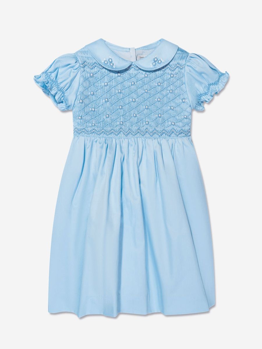 Baby Rachel Riley Dresses | Baby Girls Rose Smocked Dress And Bloomers In Blue