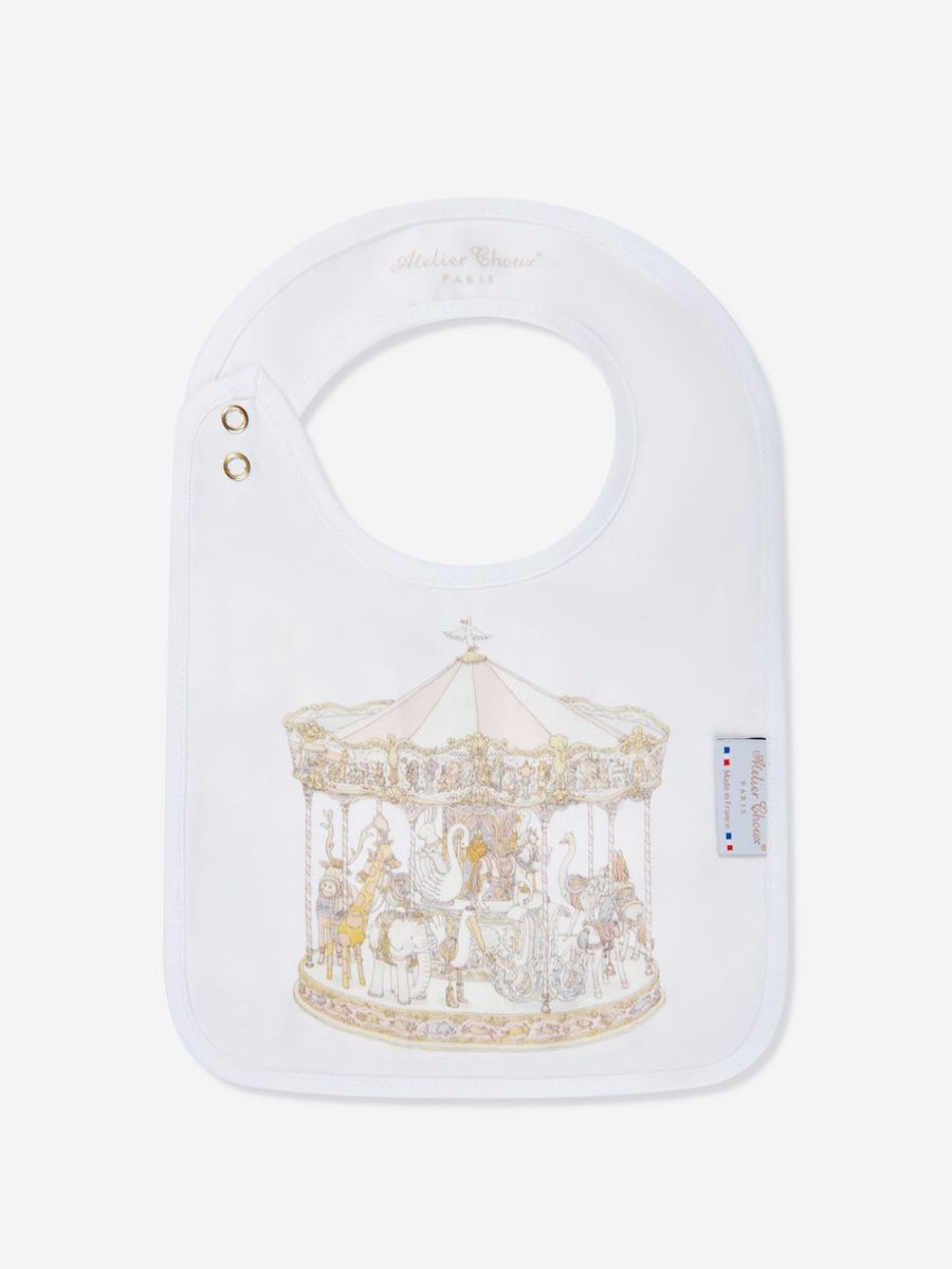 Baby Atelier Choux Bottles, Dummies & Bibs | Baby Girls Carousel Satin Bib In Pink