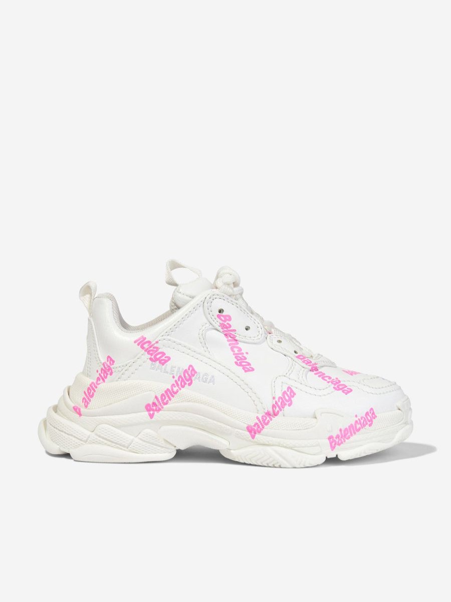 Girls Balenciaga Kids Sneakers | Girls Triple S Logo Trainers In White