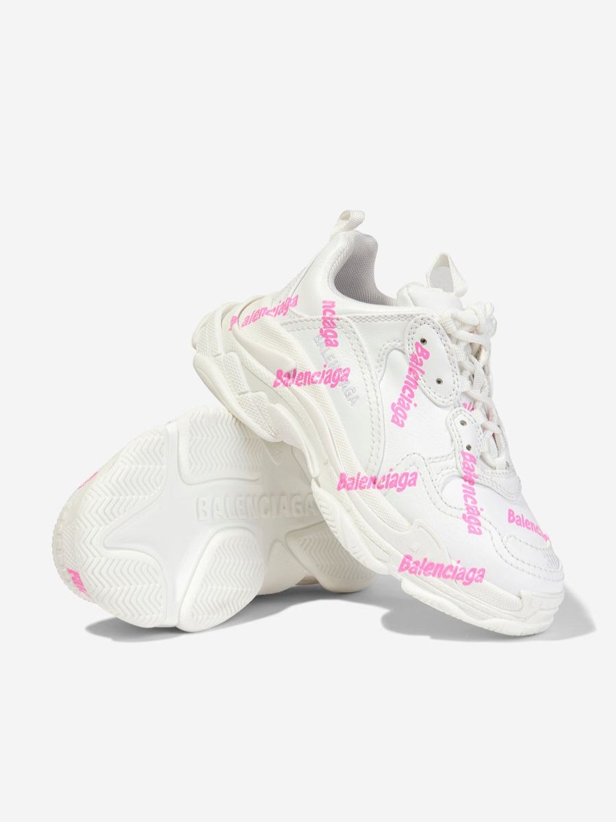 Girls Balenciaga Kids Sneakers | Girls Triple S Logo Trainers In White