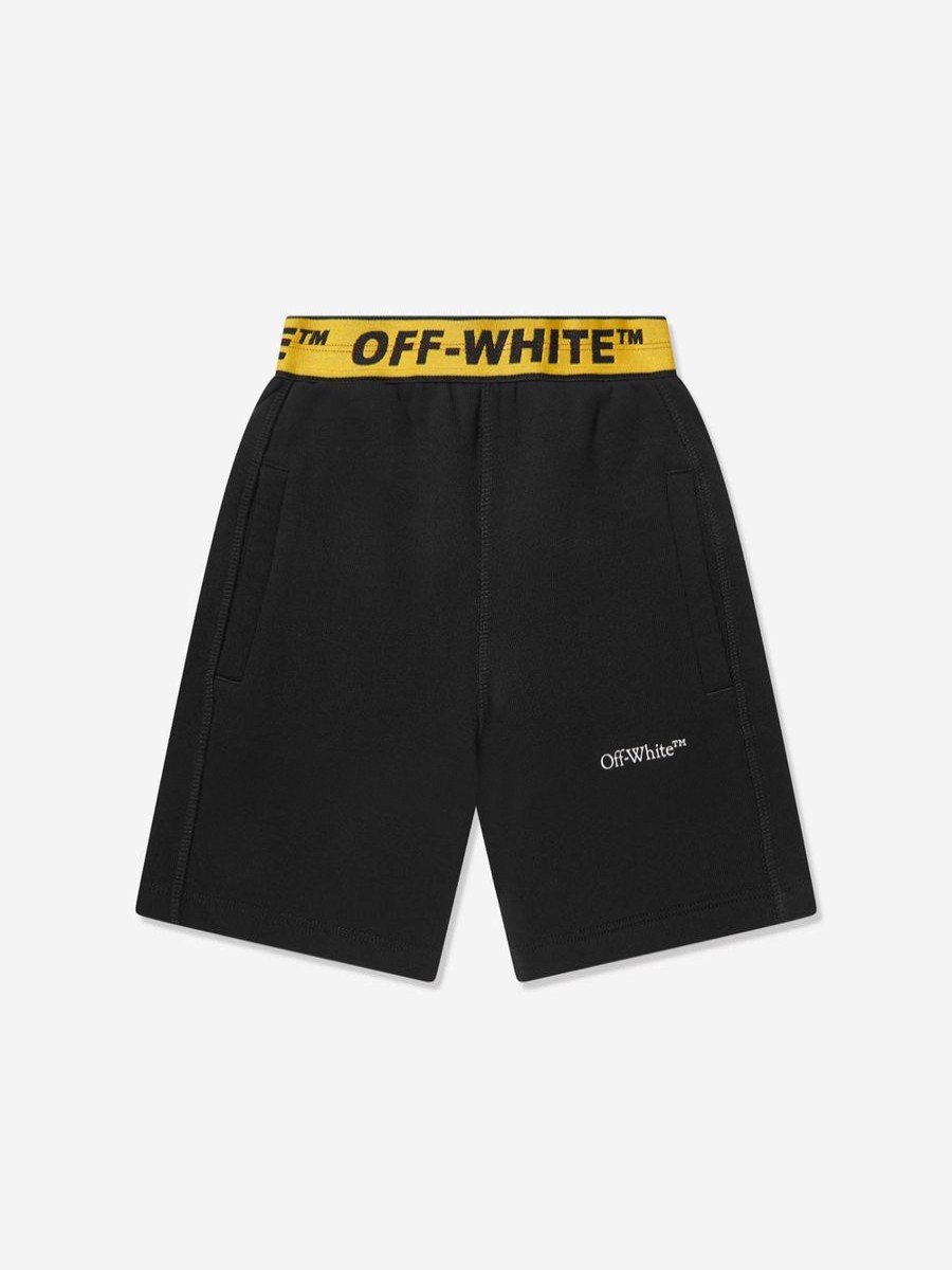 Teen Off-White Shorts | Boys Industrial Logo Band Sweat Shorts In Black