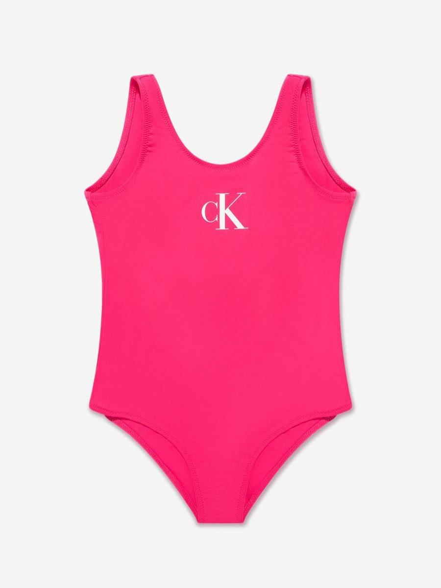 Girls Calvin Klein Jeans Swimwear | Girls Logo Swimming Costume In Pink