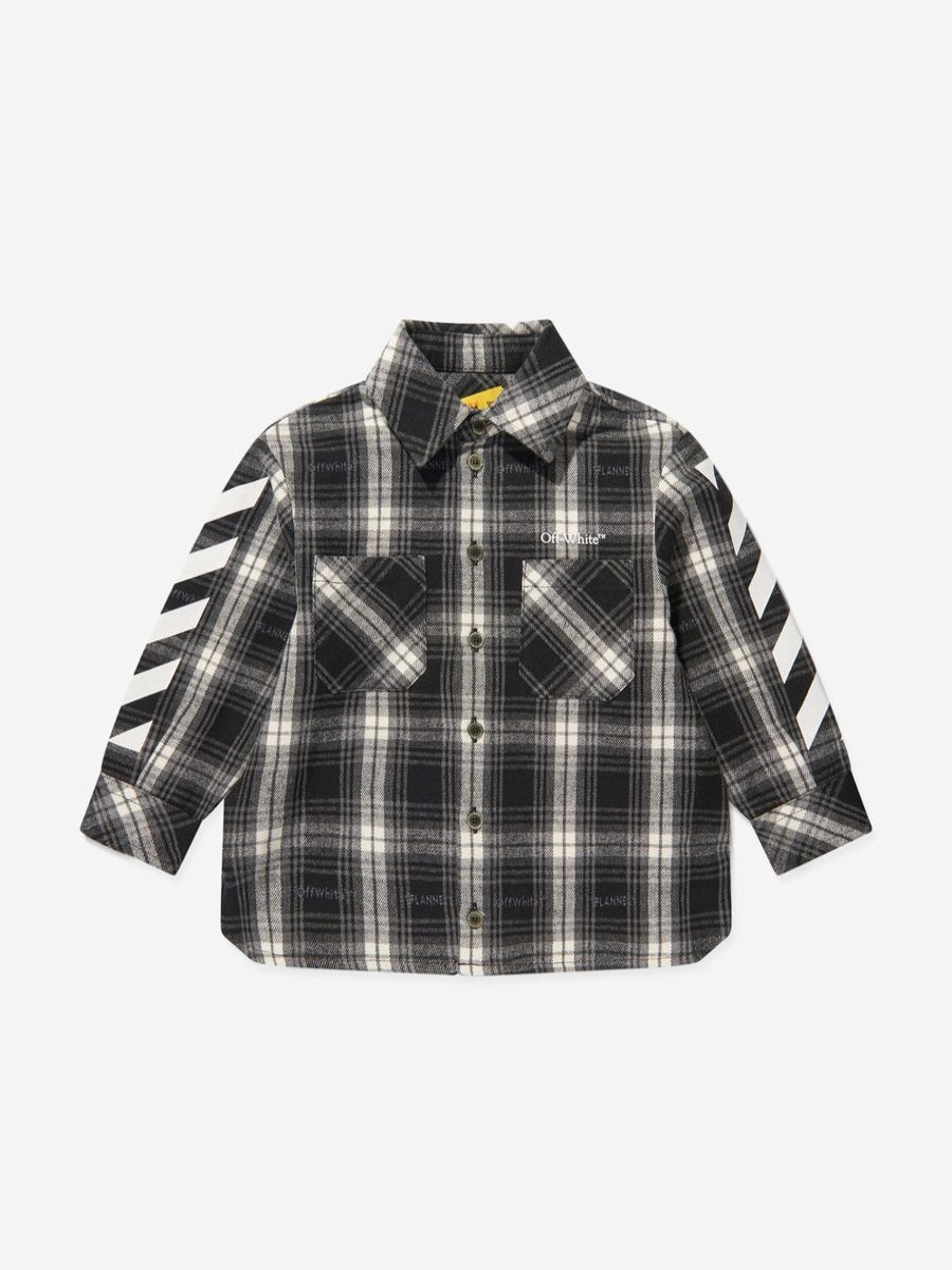 Teen Off-White Shirts | Boys Bookish Diag Flannel Shirt In Black