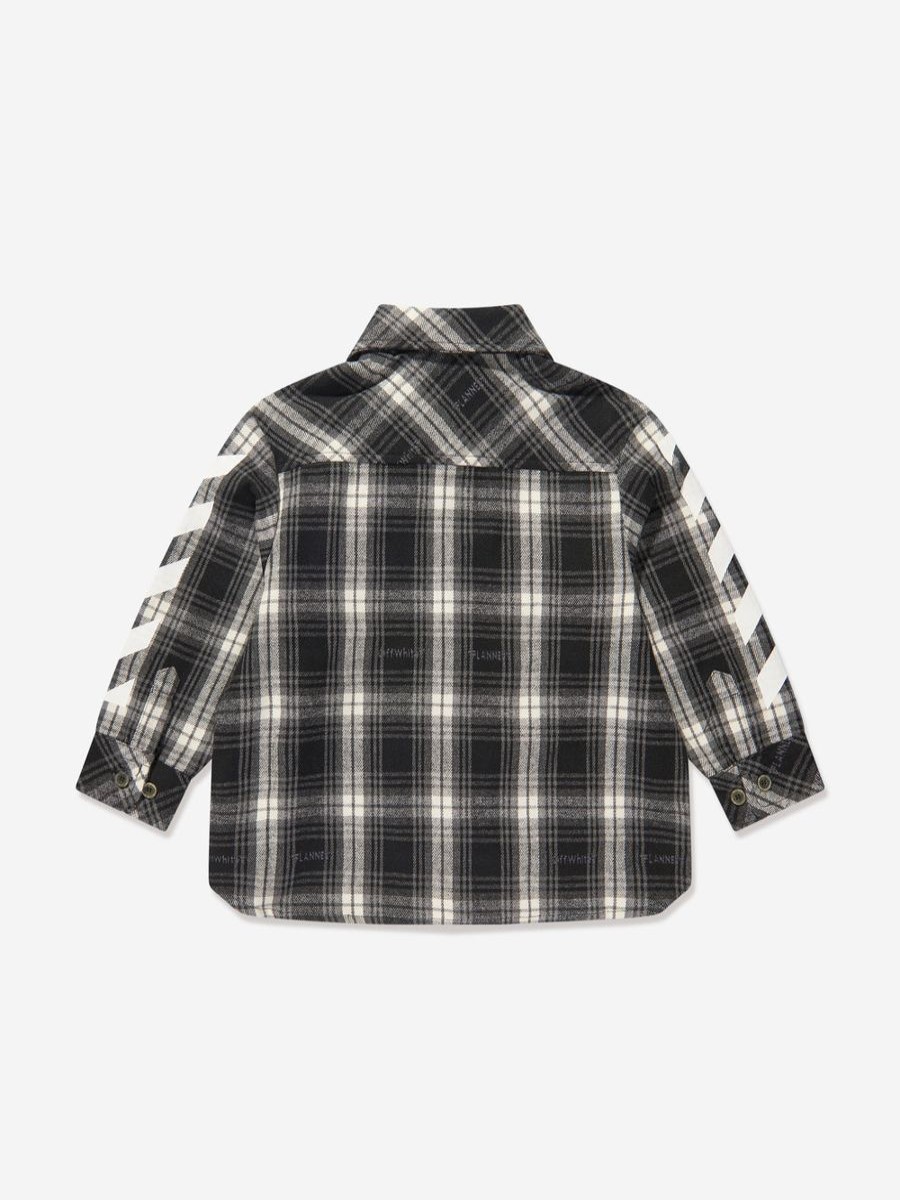 Teen Off-White Shirts | Boys Bookish Diag Flannel Shirt In Black