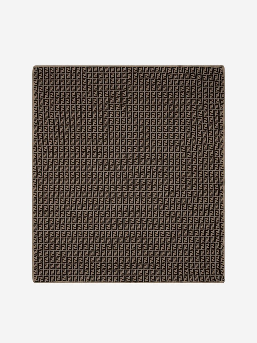 Baby Fendi Kids Blankets | Fendi Kids - Baby Cotton And Cashmere Logo Blanket In Brown | Childsplay Clothing