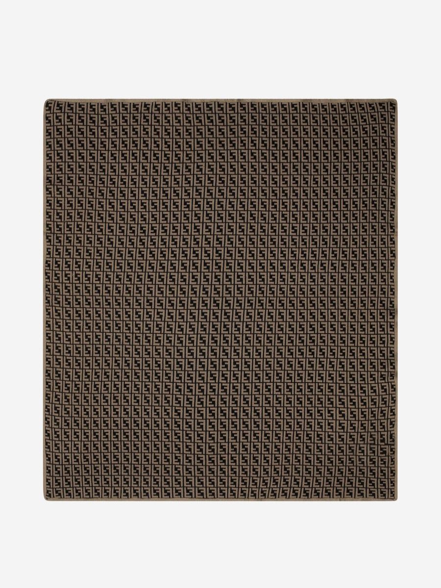 Baby Fendi Kids Blankets | Fendi Kids - Baby Cotton And Cashmere Logo Blanket In Brown | Childsplay Clothing