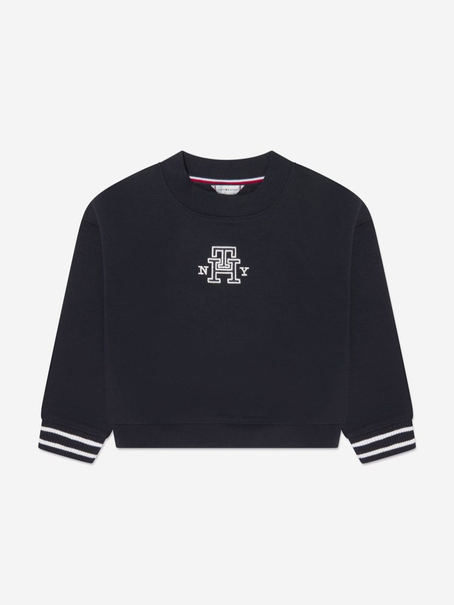 Girls Tommy Hilfiger Sweatshirts & Hoodies | Girls Monogram Satin Applique Sweatshirt In Navy