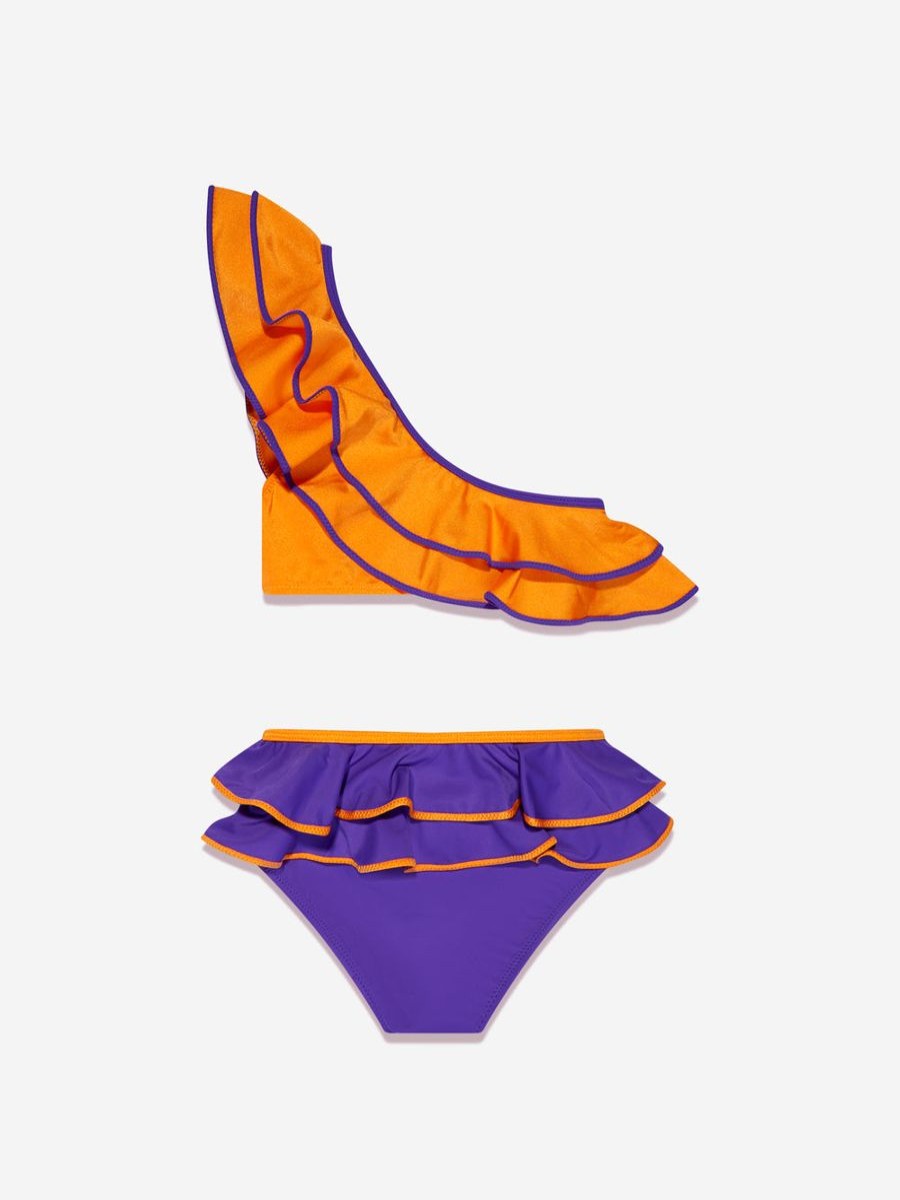 Girls Nessi Byrd Swimwear | Nessi Byrd - Girls Maya Frill Bikini In Orange | Childsplay Clothing