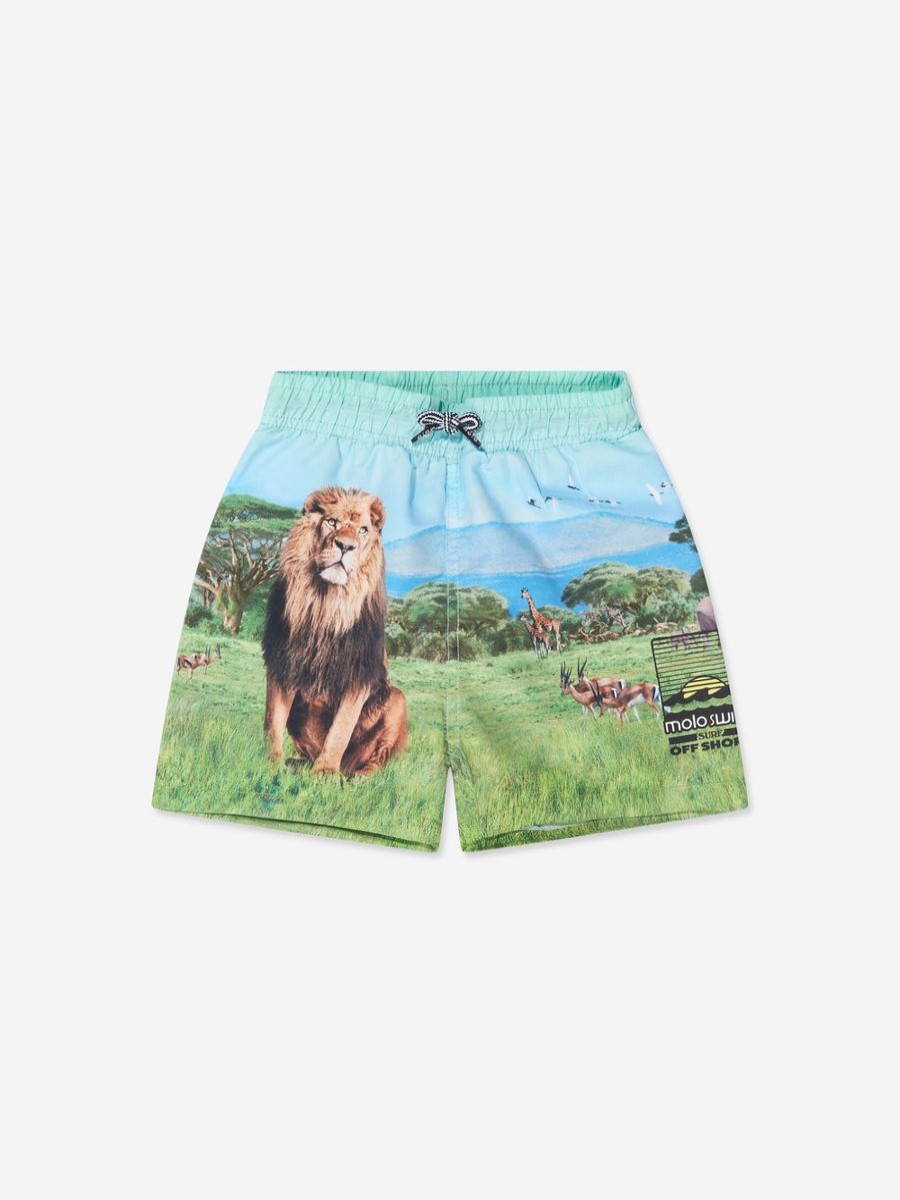 Baby Molo Swimwear | Boys Lion Print Niko Swim Shorts In Blue