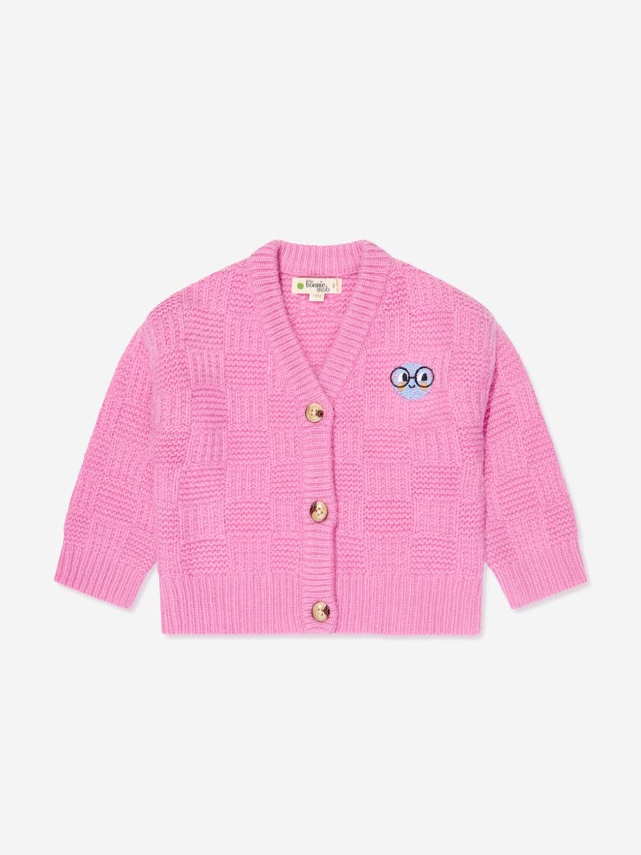 Girls The Bonnie Mob Jumpers & Cardigans | Girls Wool Knit Cardigan In Pink