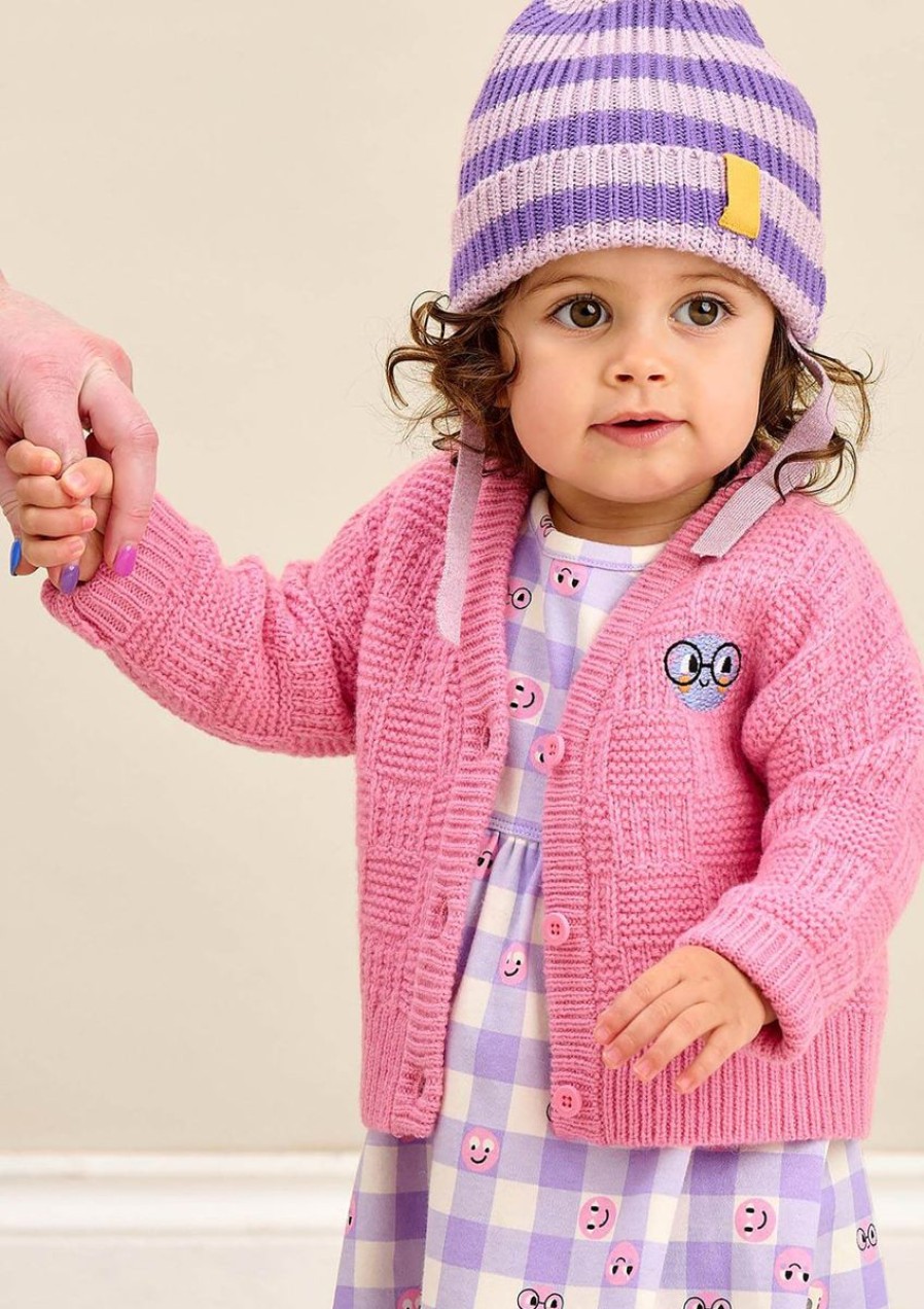 Girls The Bonnie Mob Jumpers & Cardigans | Girls Wool Knit Cardigan In Pink