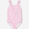 Teen Ralph Lauren Kids Swimwear | Girls Checked Embroidered Logo Swimsuit