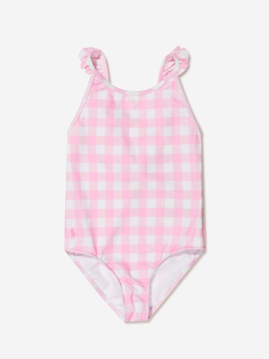 Teen Ralph Lauren Kids Swimwear | Girls Checked Embroidered Logo Swimsuit